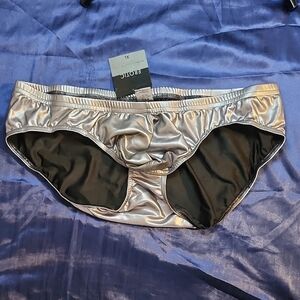 N2N Erotic Liquid Skin Shiny Silver Pleather Brief Extremely Rare